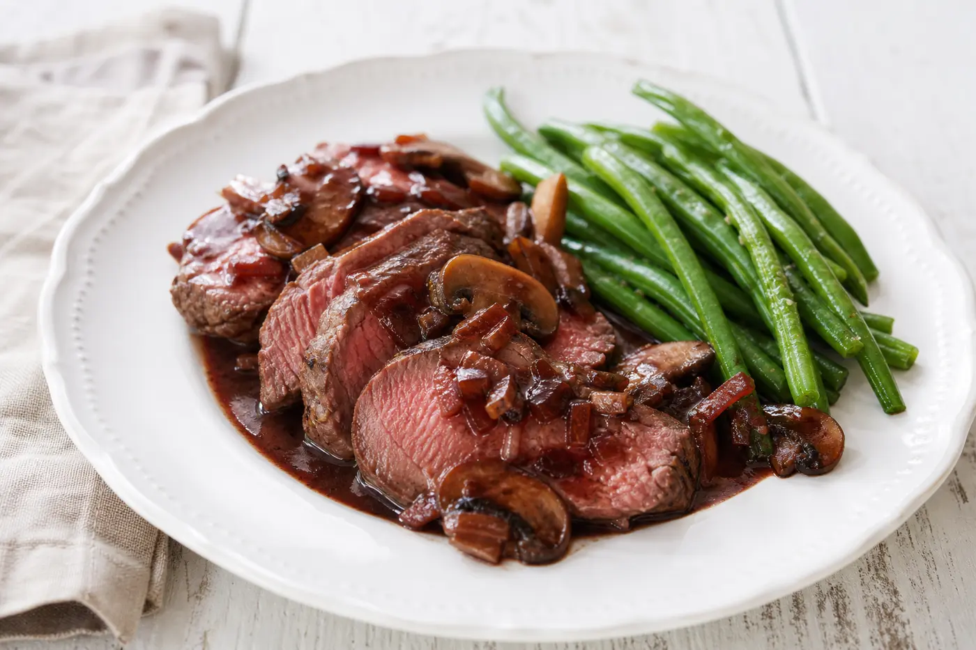 Beef fillet with red wine and mushroom sauce